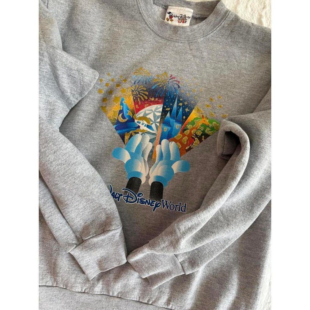 Vintage Walt Disney World Icons Foil Sweatshirt Gray Kids Large